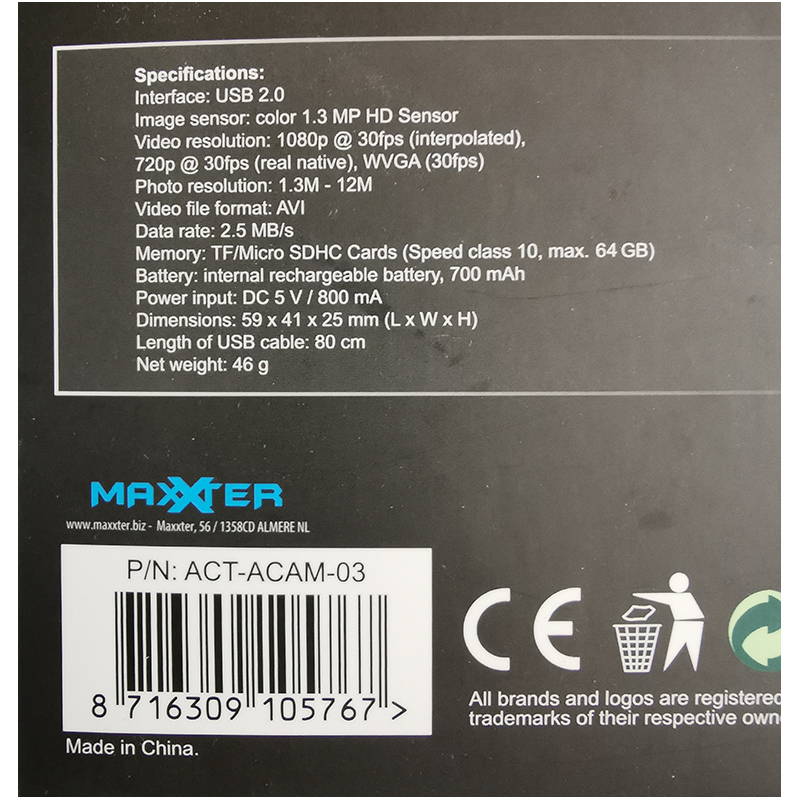 Športová kamera MaxXter Full HD 1080P 