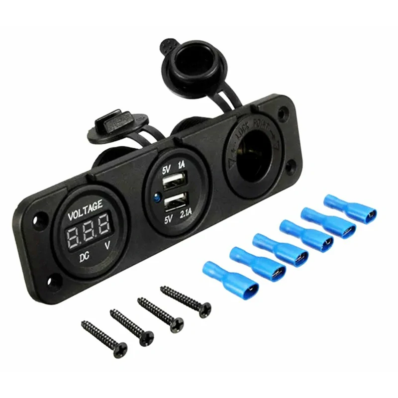 Montážny zapaľovač 12V s dvomi USB 5V portami a vstavaným voltmetrom