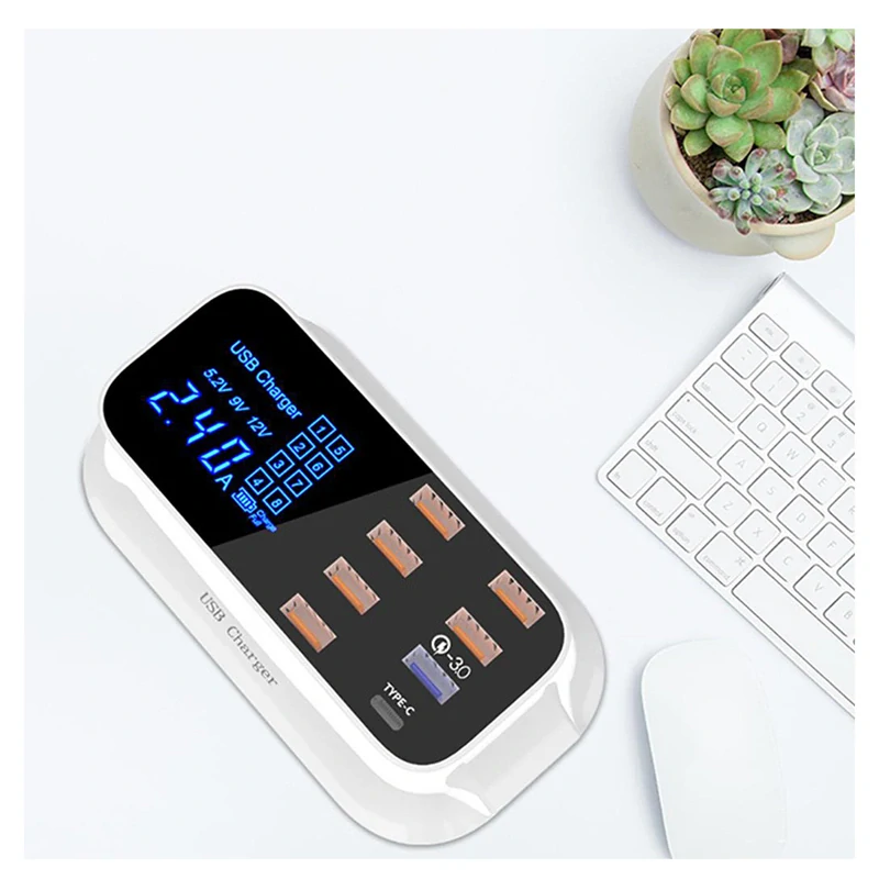 Rýchla sieťová nabíjačka USB 8x QC 3.0