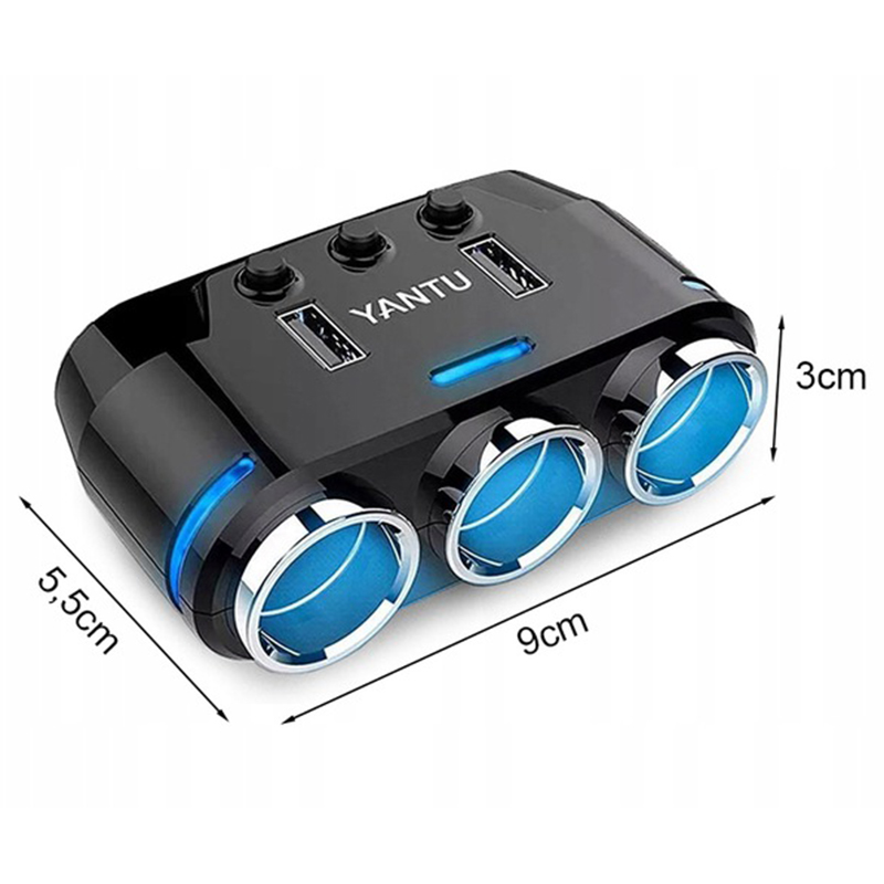 Yantu Rozdeľovač autozásuvky 12V 3x + 2xUSB + voltmeter