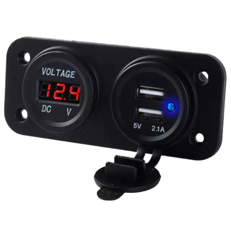 Montážny zapaľovač vodeodolný 12V s dvomi USB portami a vstavaným voltmetrom 3,1A