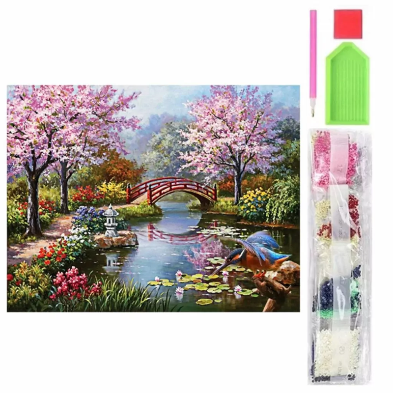 Diamantová výšivka 30x40cm Japonská záhrada