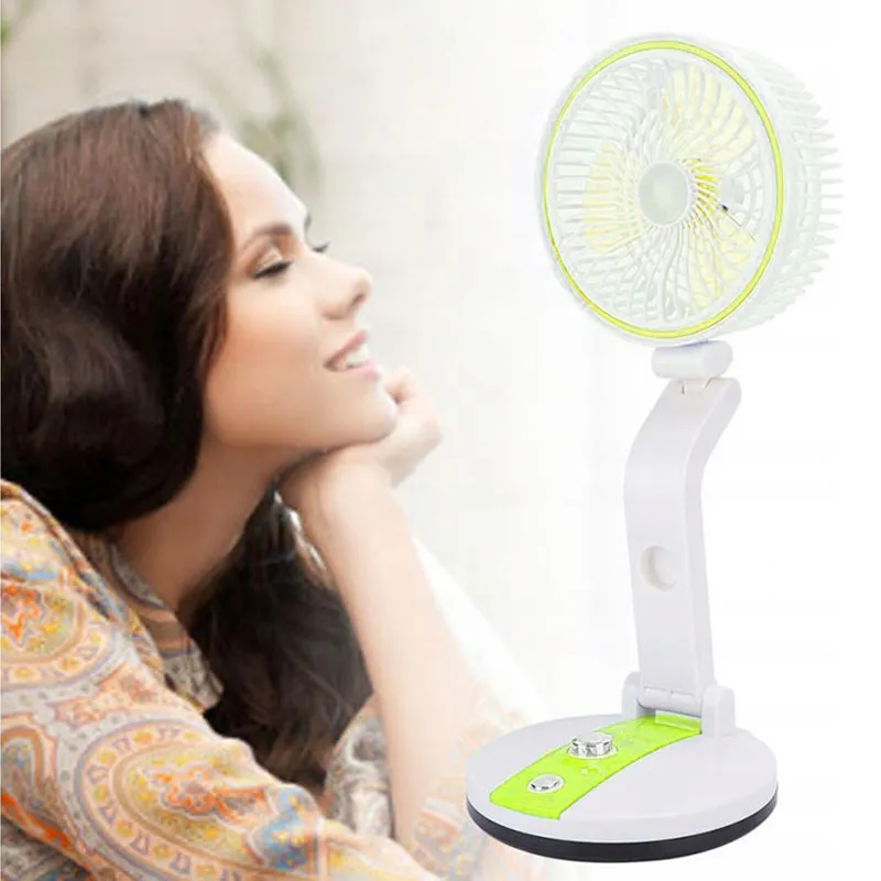 Bezdrôtový skladací ventilátor s LED lampou zelený