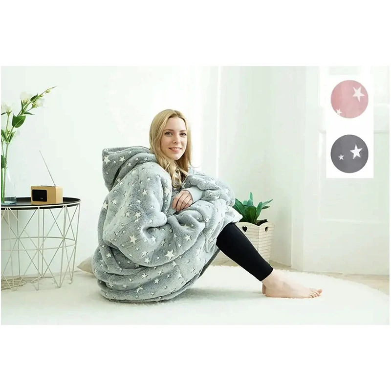 Teplá bunda Oversize unisex sivá s hviezdami svietiaca