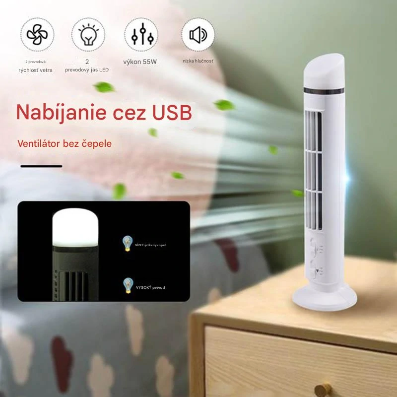 USB prenosný mini ventilátor bezlopatkový s LED svetlom