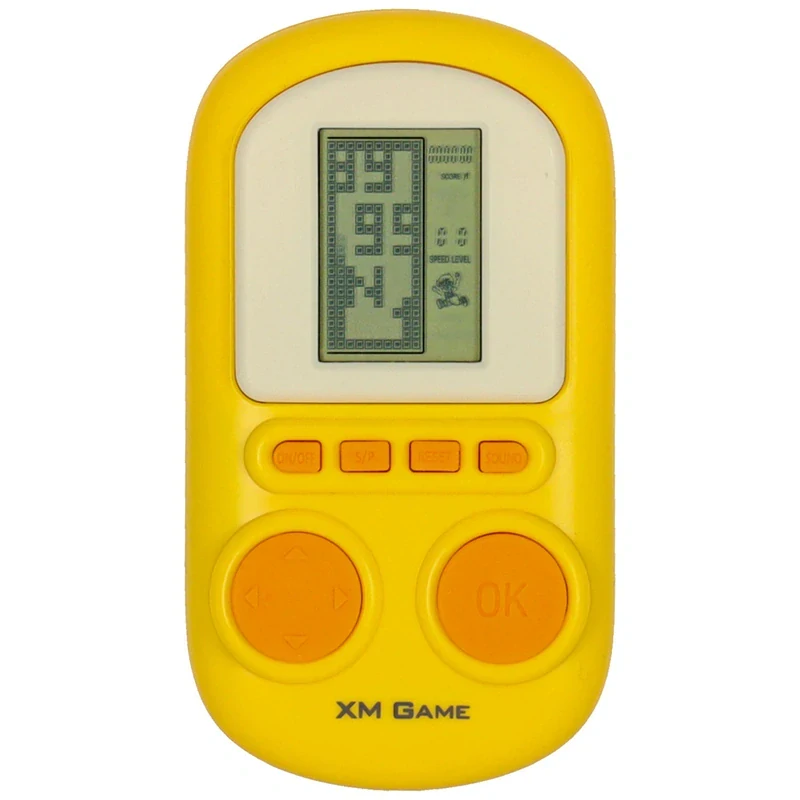 Elektronická vrecková konzola – mini Tetris, žltá