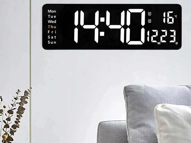 LED hodiny s dátumom a teplomerom 39x13cm