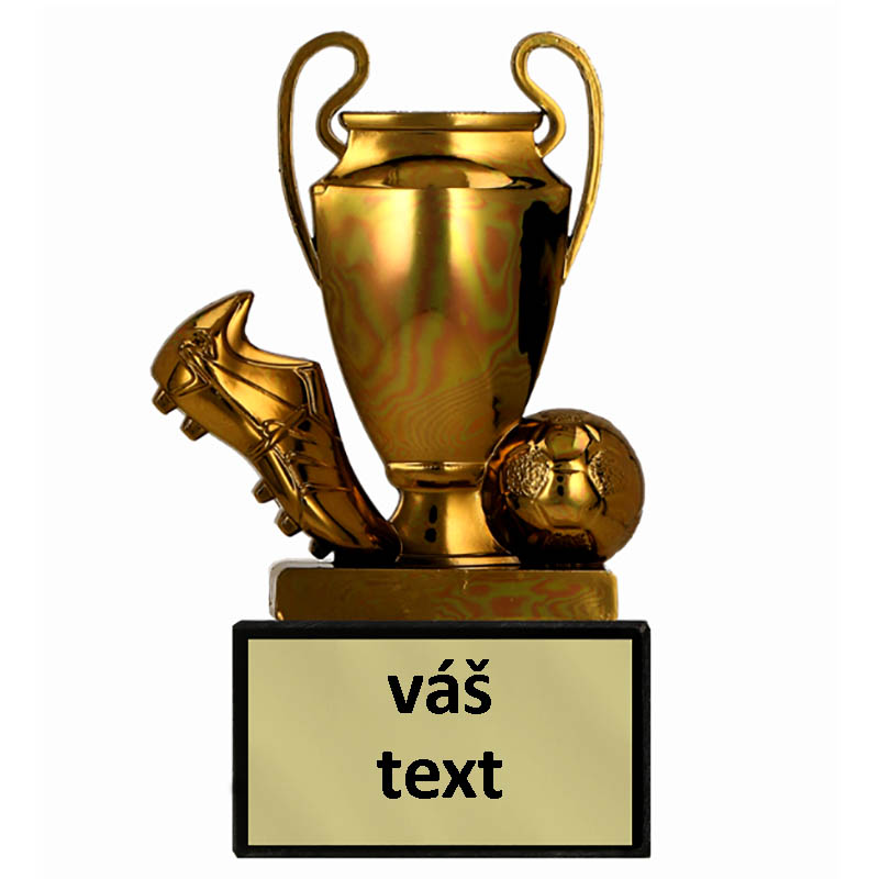 Futbalová kopačka s loptou a pohárom - Športová trofej na podstavci s vlastným textom 10cm : bronzová