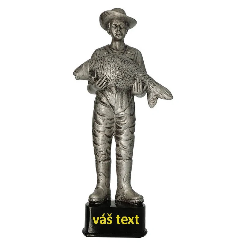 Rybár s kaprom - Víťazná trofej pre rybára na mramorovom podstavci s vlastným textom: 30 cm