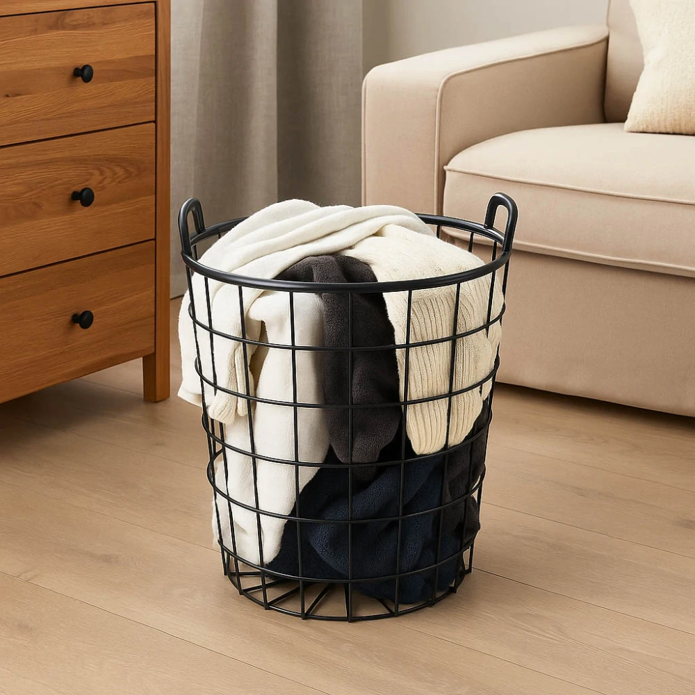 Drôtený úložný košík – čierny: výška 35 cm