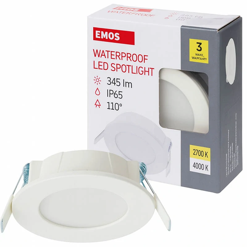 Vodotesné LED bodové svietidlo EMOS 4,5W, 345 lm, 2700K/4000K, IP65: čierne