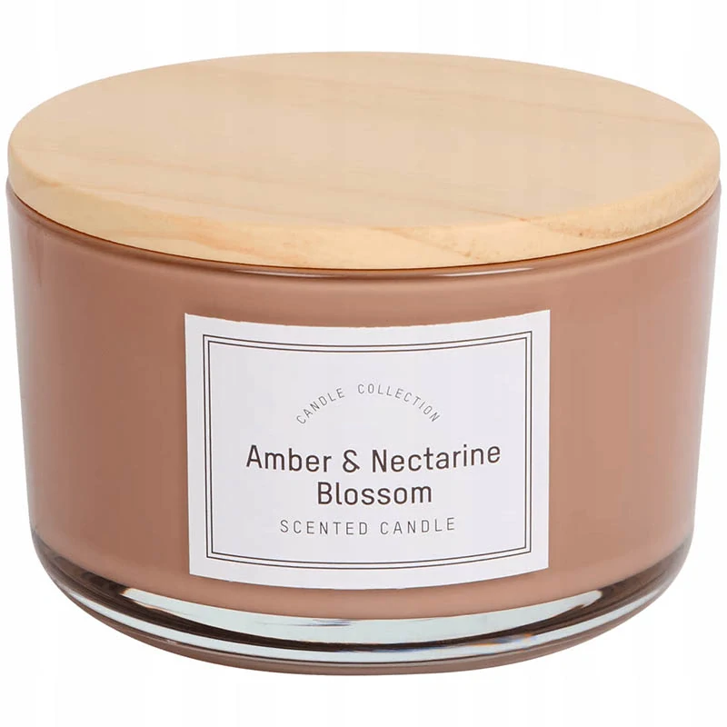 Vonná sviečka Candle Collection Amber & Nectarine v sklenenej nádobe s bambusovým vrchnákom