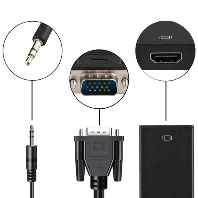 Kábel adaptér VGA – HDMI s jackom 3,5 mm a USB, Full HD