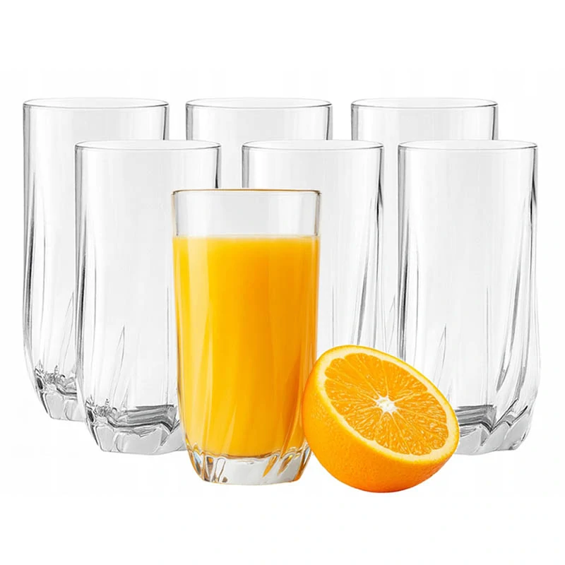 Sada 6 vysokých sklenených pohárov na nápoje a drinky 340 ml