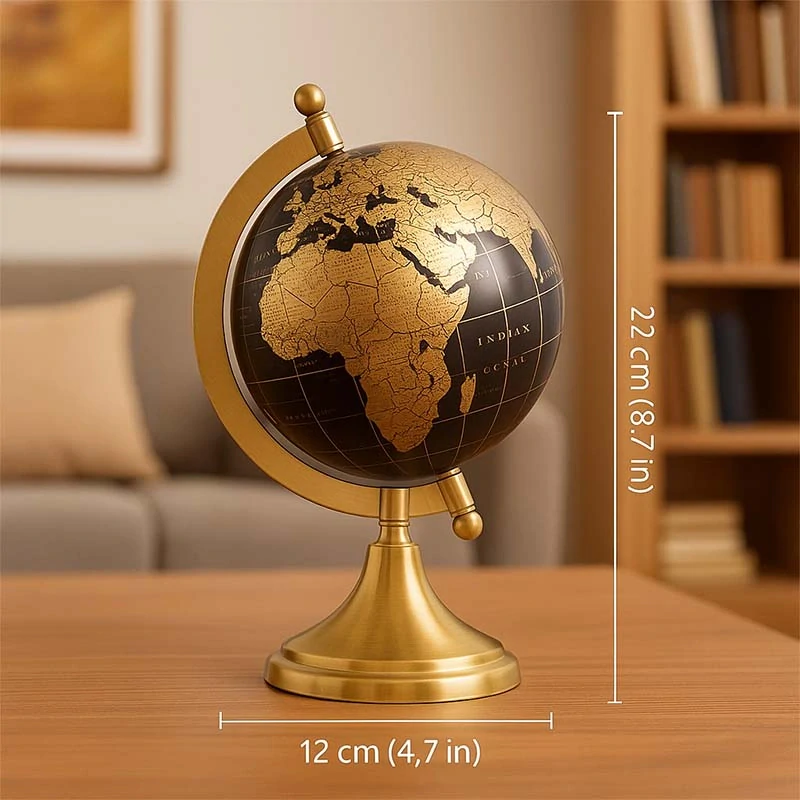 Dekoračný stolový glóbus čierno-zlatý – 22 cm výška, priemer 12 cm