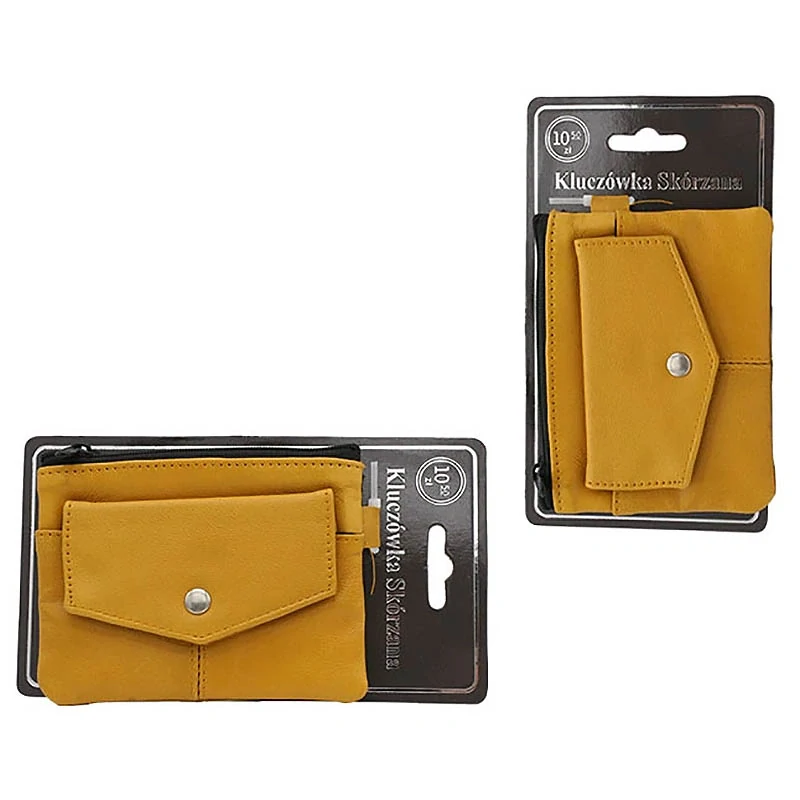 Kožené puzdro na kľúče 2v1 – žlté, 12 × 9,5 × 1,5 cm