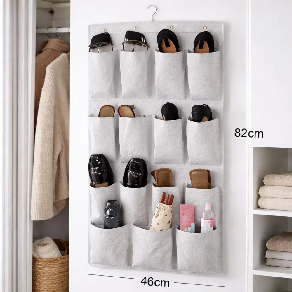 Organizér na topánky a drobnosti závesný 82 × 46 cm – biely, 12 vreciek