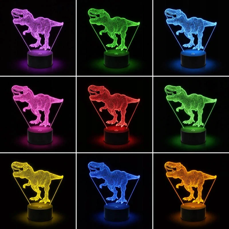 Nočná lampička pre deti Dinosaurus LED 3D RGB s diaľkovým ovládaním
