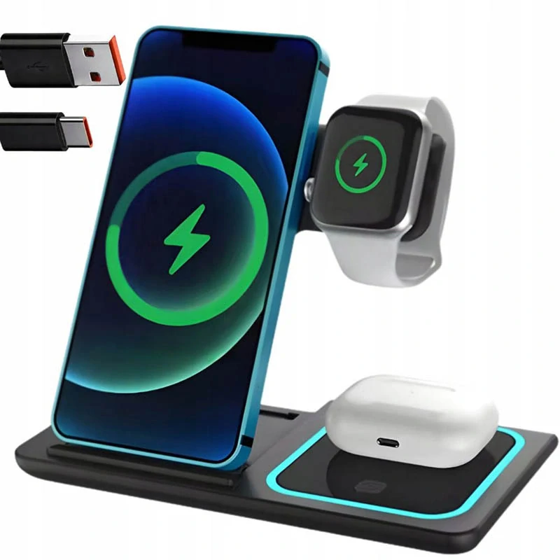 Bezdrôtová nabíjačka 15W 3v1 na mobil, hodinky a slúchadlá čierna