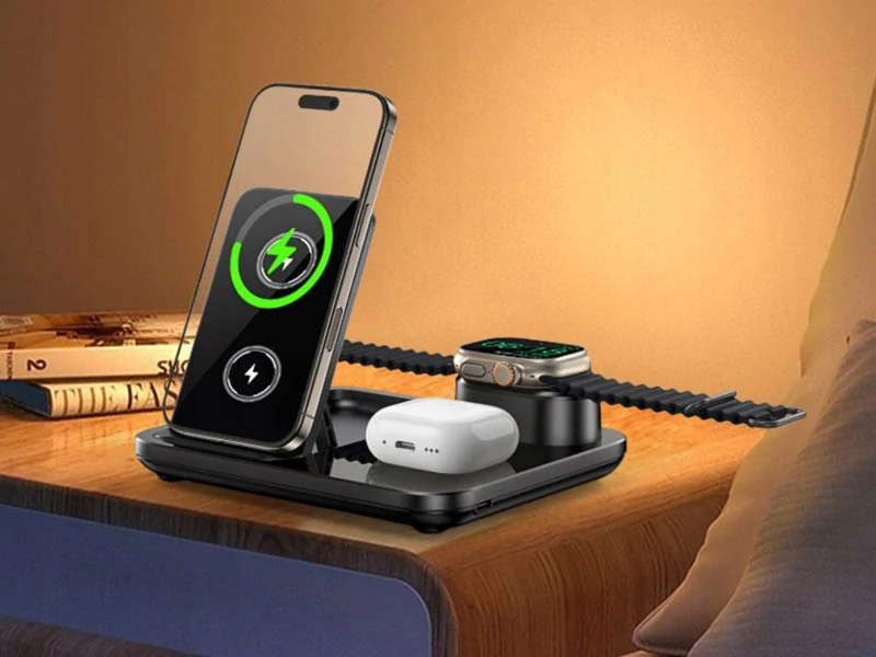 Bezdrôtová nabíjačka 3v1 na mobil, hodinky a slúchadlá
