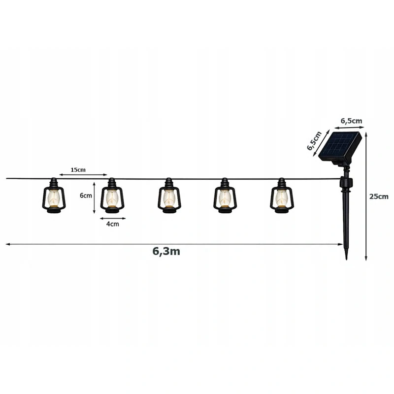 Solárna LED girlanda s 30 lampiónmi 6,3 m