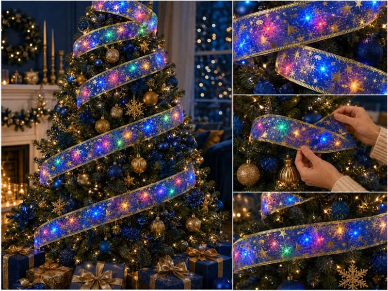 Vianočná LED stuha na stromček 4 m fialová