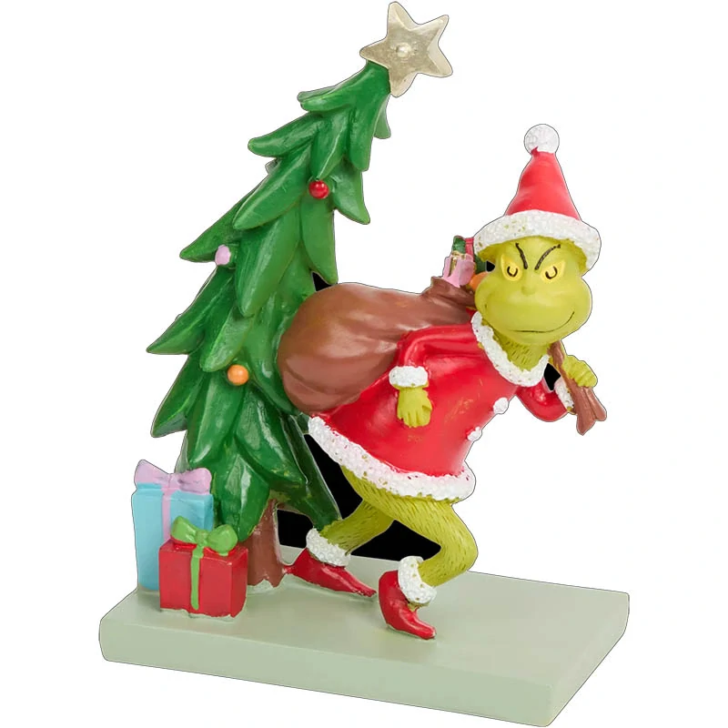 Dekorácia Grinch pri vianočnom stromčeku – stolová vianočná dekorácia 16 cm