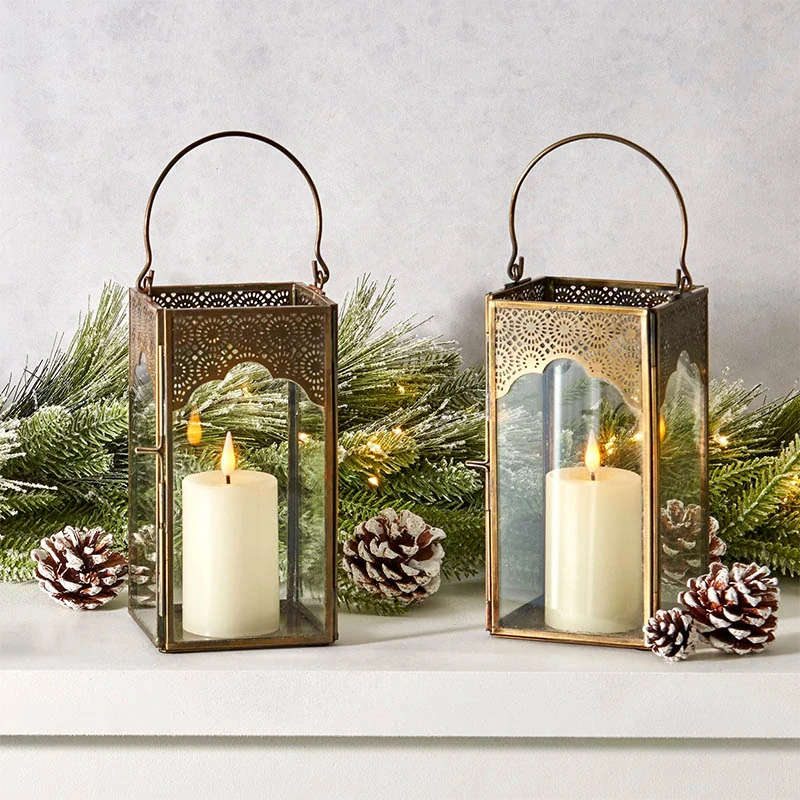 Orientálny lampáš 14 × 14 × 19 cm – kov a dekoratívne sklo