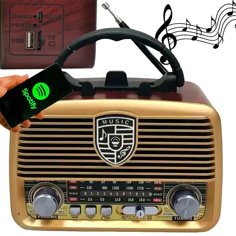 Solárne retro rádio HÖGLER® FM/AM/SW Bluetooth USB microSD