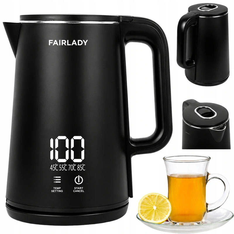 Inteligentná rýchlovarná kanvica s reguláciou teploty Fairlady 1,9 l 1500 W čierna