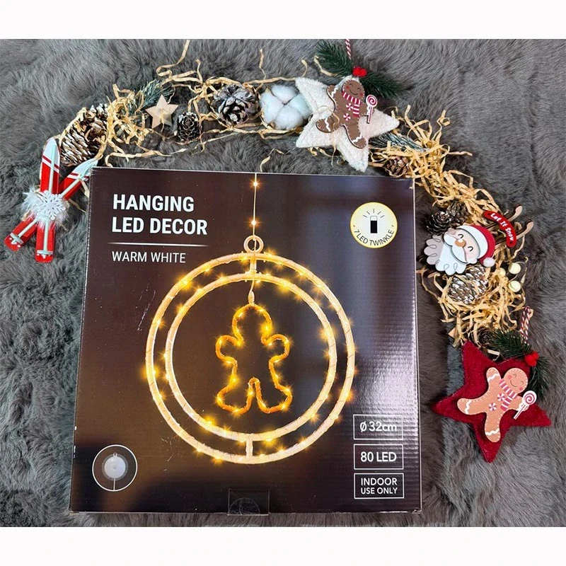 LED závesná vianočná dekorácia – perníček 32 cm, 80 LED, teplá biela