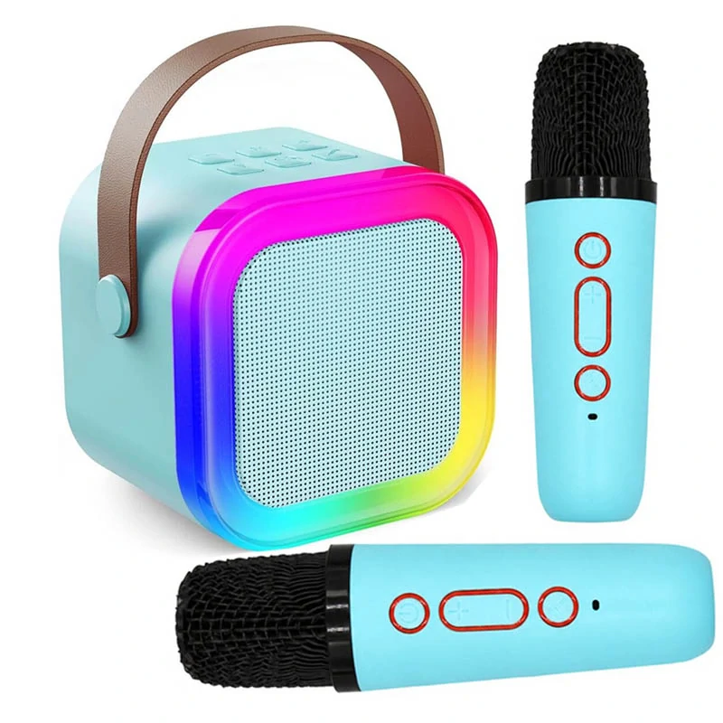 Prenosný karaoke set s Bluetooth reproduktorom a 2 mikrofónmi modrý