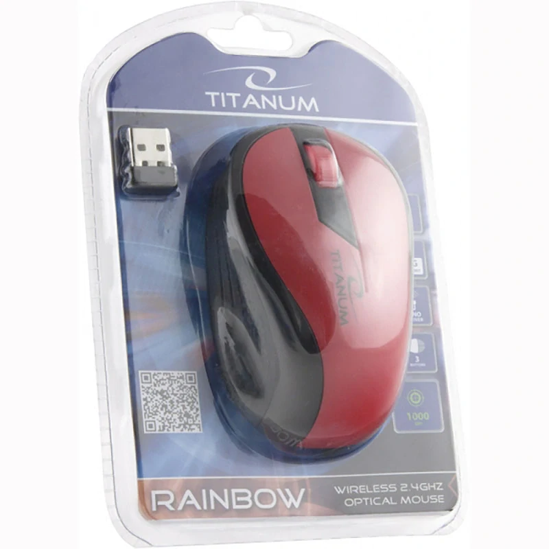 Bezdrôtová optická myš Titanum Rainbow červená