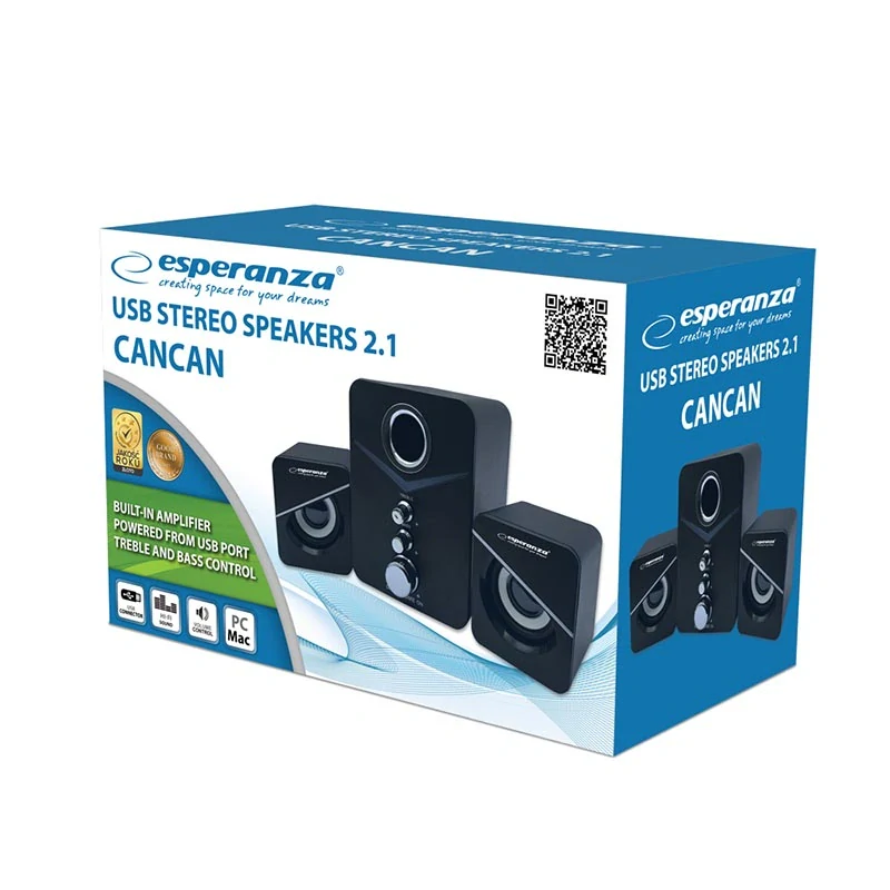 Počítačové reproduktory 2.1 Esperanza CANCAN s USB-C napájaním a subwooferom