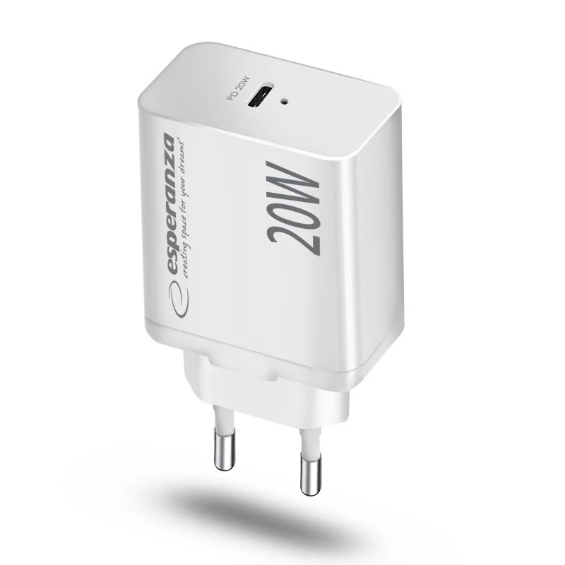 Sieťová nabíjačka 20 W Esperanza USB-C PD biela