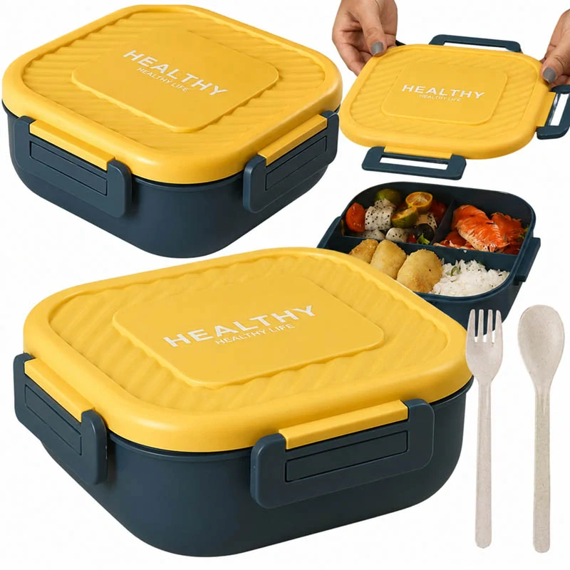 Lunch box s 3 priehradkami a príborom na desiatu aj obed zelený
