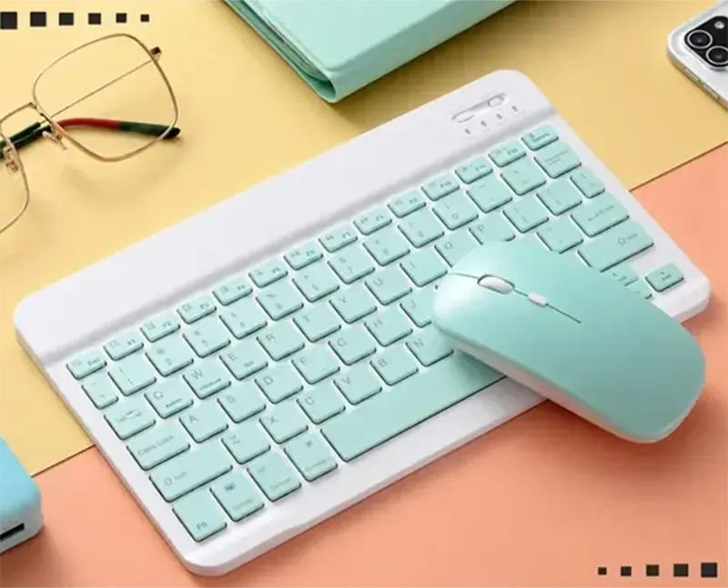 Bezdrôtová mini klávesnica a myš Bluetooth – bielo-mätová