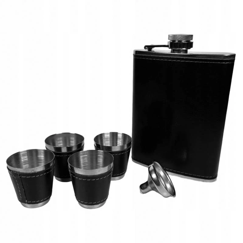 Darčeková sada ploskačka 240ml s pohárikmi čierna
