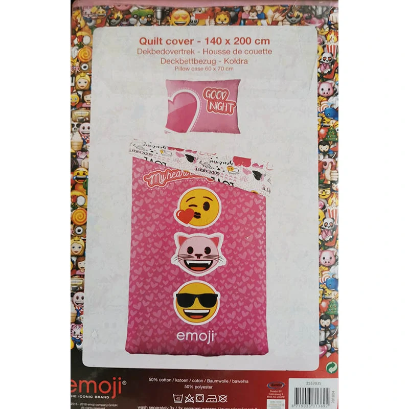 Posteľná bielizeň Emoji My Heart – 140 × 200 cm + 60 × 70 cm, ružová