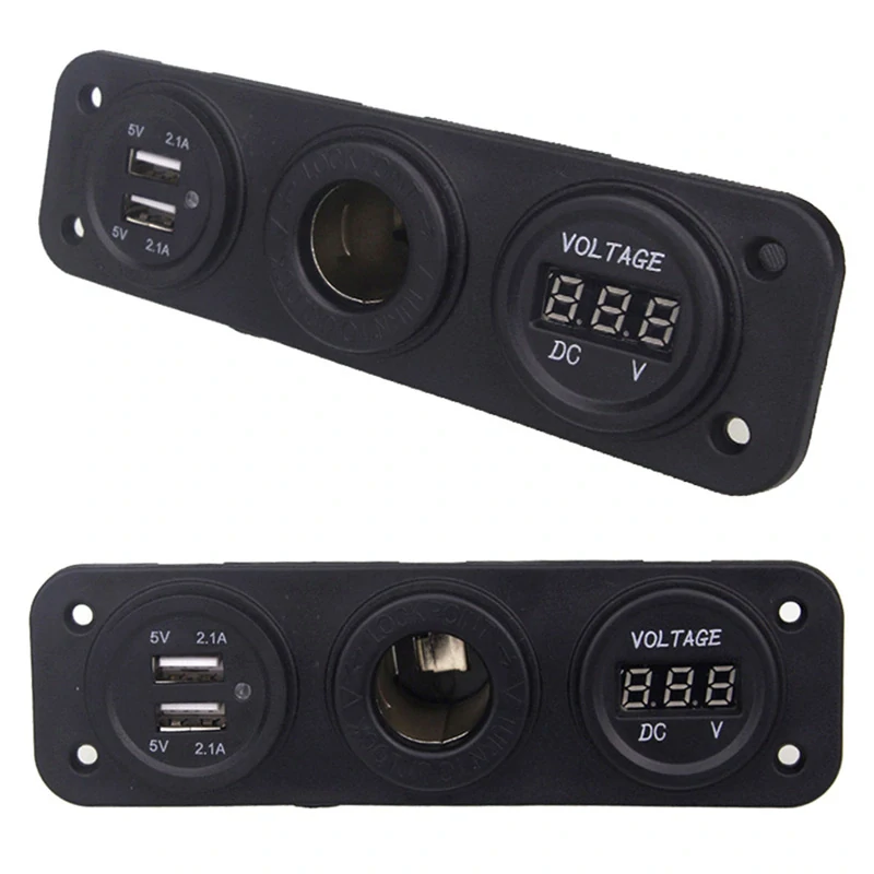 Montážny zapaľovač 12V s dvomi USB 5V portami a voltmetrom 2,1A
