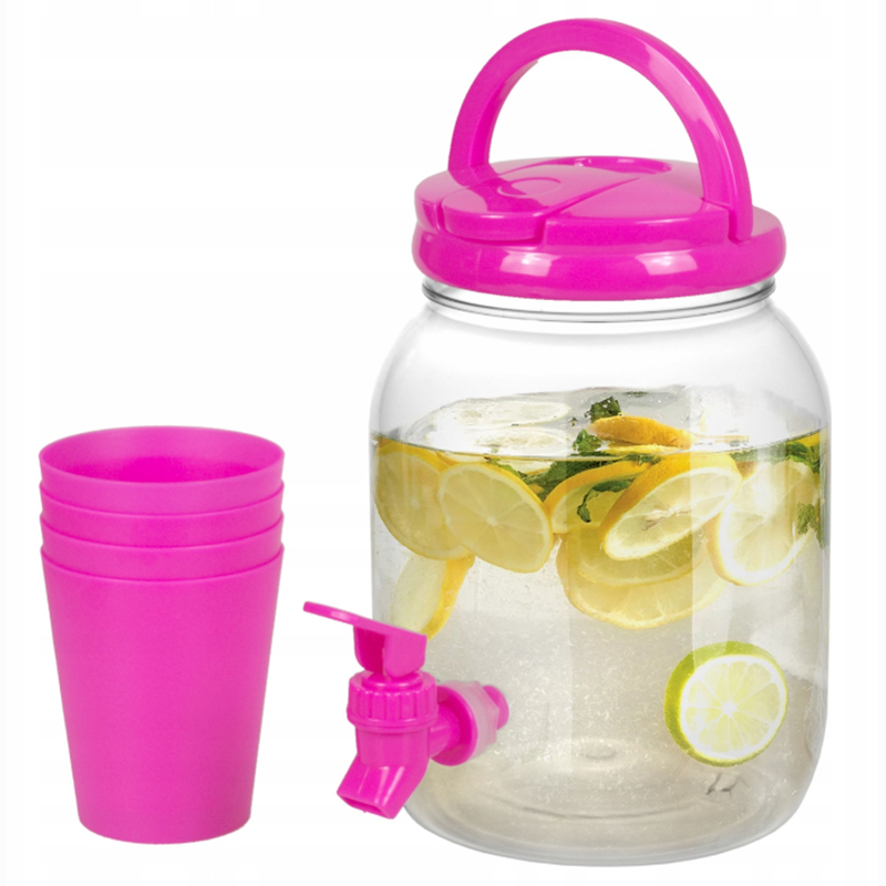Nádoba na nápoje s kohútikom 2,5L + 4 poháre ružová