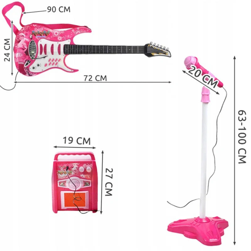 Detská elektrická gitara s mikrofónom a zosilňovačom ružová