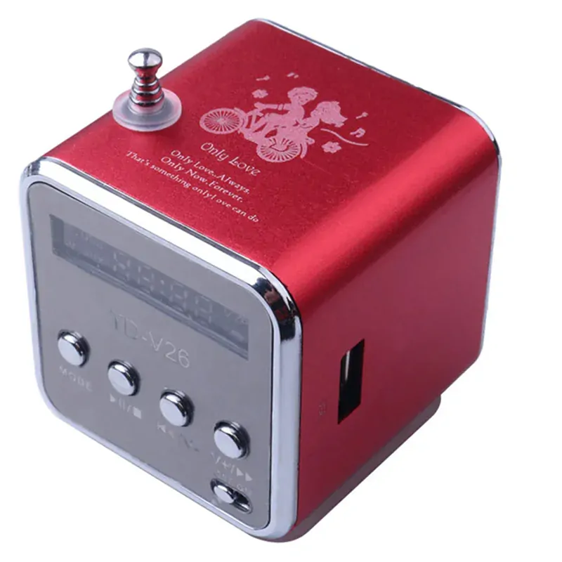 Bezdrôtové prenosné mini FM LED rádio TD-V26 červené