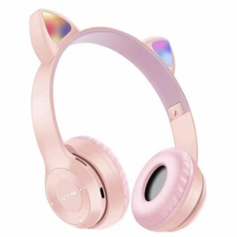 Bezdrôtové slúchadlá RGB s mačacími uškami ružové
