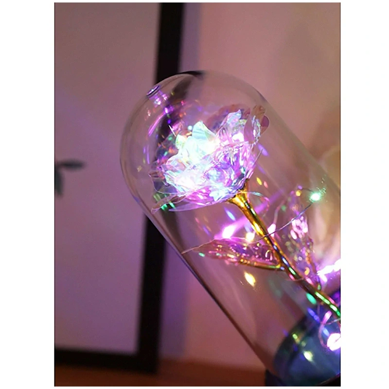Večná ruža v skle LED dúhová