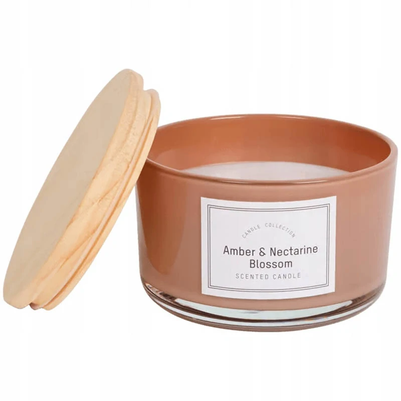 Vonná sviečka Candle Collection Amber & Nectarine v sklenenej nádobe s bambusovým vrchnákom