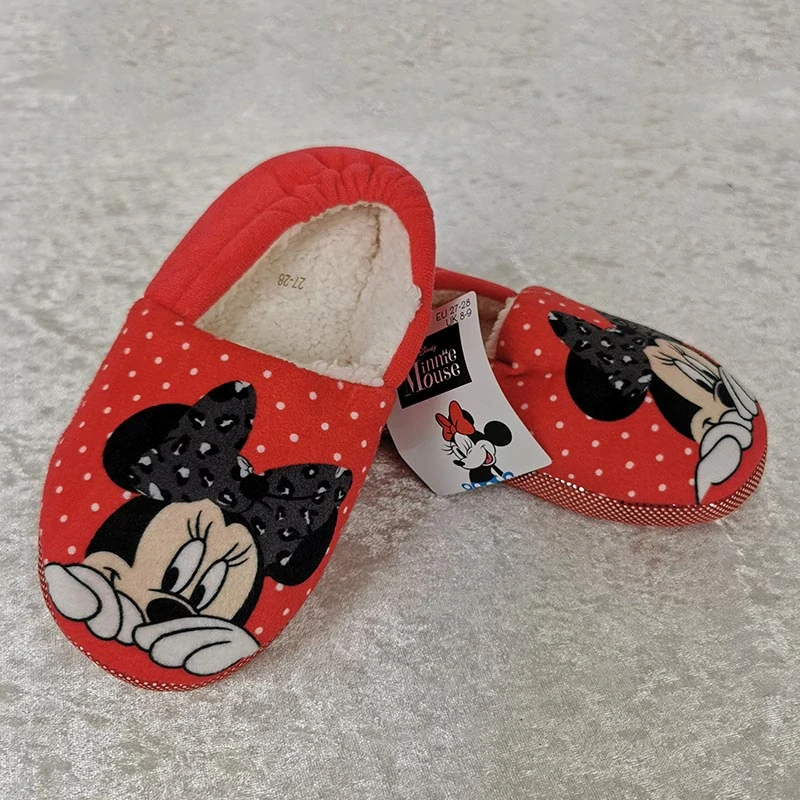 Detské papuče Minnie Mouse červené s bodkami – veľkosť 27–28