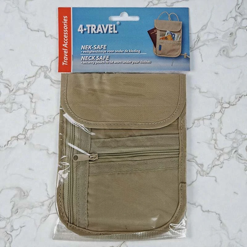 Telové bezpečnostné vrecko na krk 4-TRAVEL – béžové, viacero priehradok