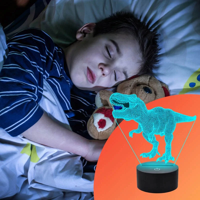 Nočná lampička pre deti Dinosaurus LED 3D RGB s diaľkovým ovládaním