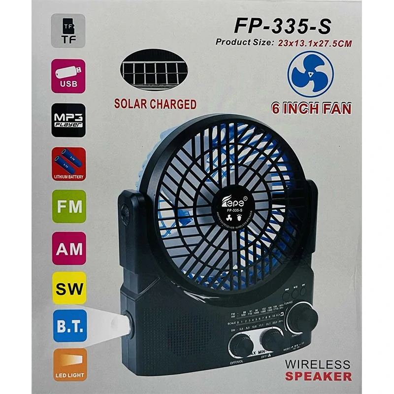 Multifunkčné rádio s ventilátorom a solárnym panelom